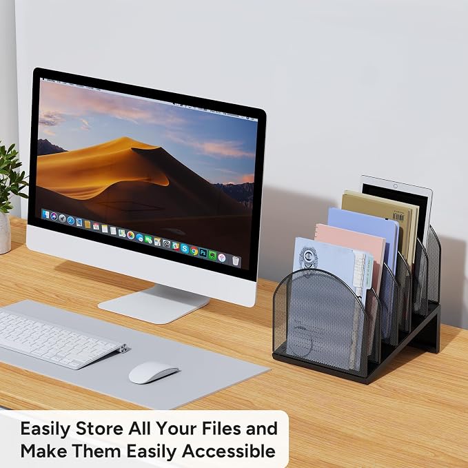 OUTIOE 5-Section Desk File Organizer, Metal Mesh Folder Organizer - Image 5