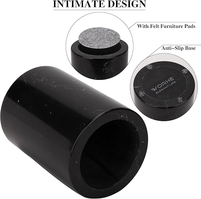 WORHE Natural Marble Pen Holder, Stylish Stone Caddy for Desk, Multi-Purpose Makeup Brush and Office Supply Storage Organizer, Desks Accessory Toothbrush Cup for Home School Black (DL003)-DeskLoop Office