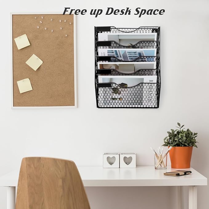 EASEPRES Mail Organizer Wall Mount, 5 Tier Metal Chicken Wire Hanging File - Image 4