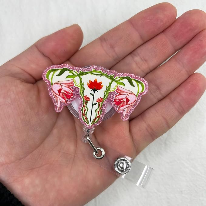 Cute Floral Uterus Badge Reel Retractable - Image 3