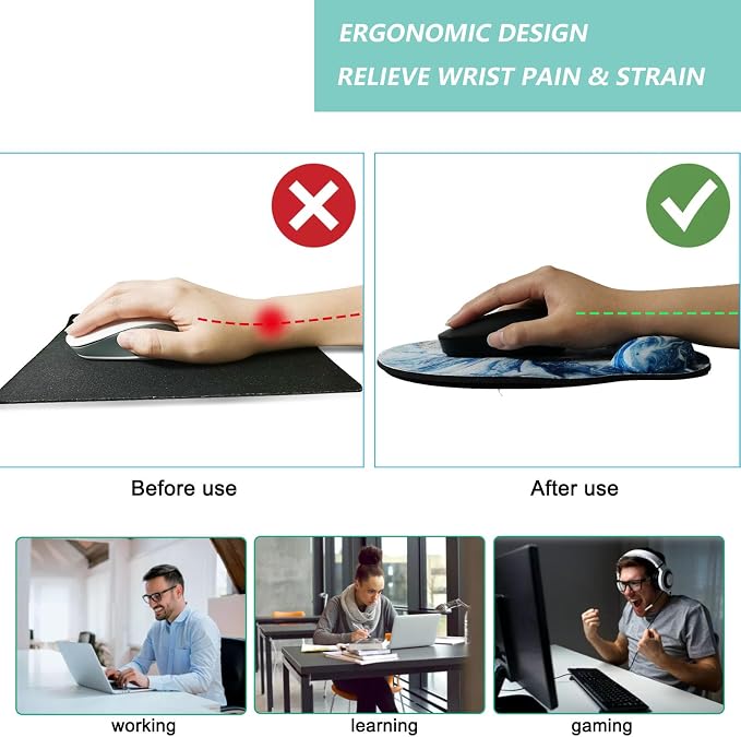 Mouse Pad with Wrist Support, Ergonomic Mouse Pad with Memory Foam Wrist Rest - Image 2