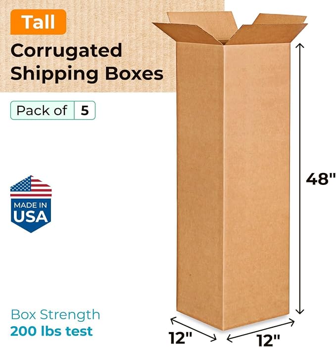 IDL Packaging Medium Corrugated Shipping Boxes 12"L x 12"W x 48"H - Image 2