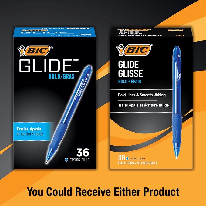 BIC Glide Bold Blue Ballpoint Pens, Bold Point, Retractable Ballpoint Pens - Image 3