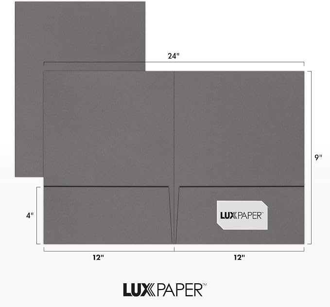 LUXPaper 9" x 12" Presentation Folders | Two Pocket | Smoke Gray | 100lb. Cover - Image 3