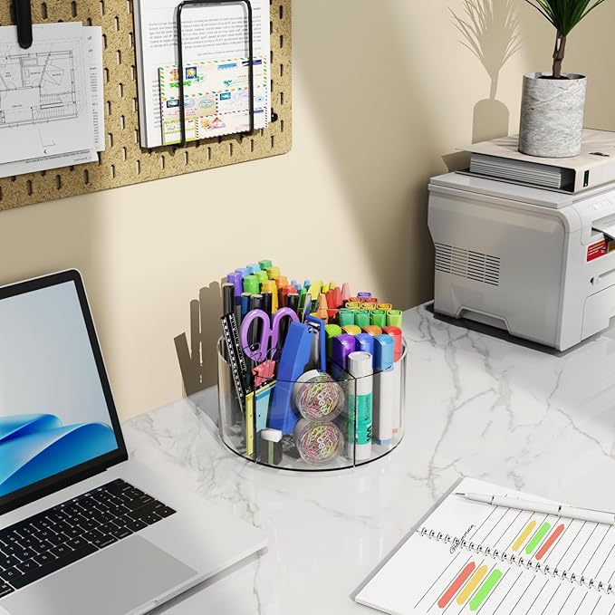Acrylic Pen Holder, 2 Pack 360 Rotating Organizer With 6 Compartments, Desk Office Storage for 800 Pens, Markers, Crayons and Art Supplies-DeskLoop Office