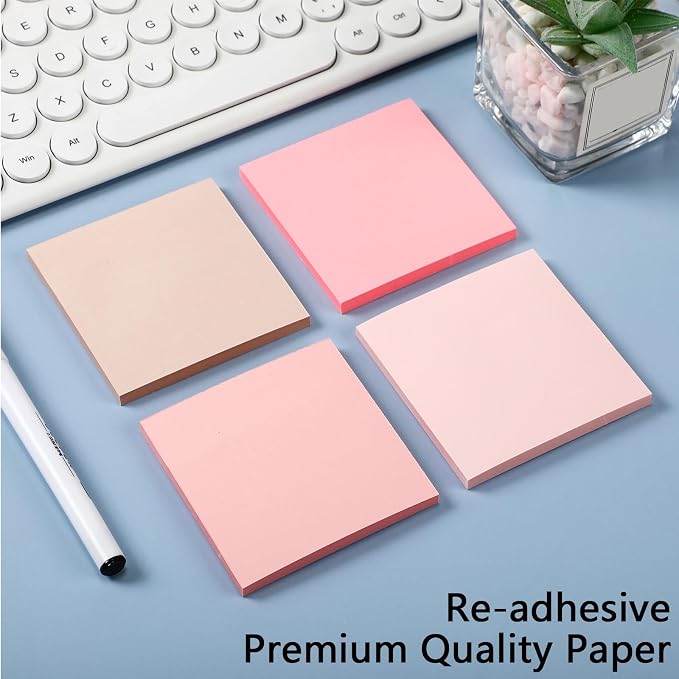 Thenshop 12 Pads Pink Sticky Notes 3''x3'', Self Stick Notes Pads Pink Office - Image 5