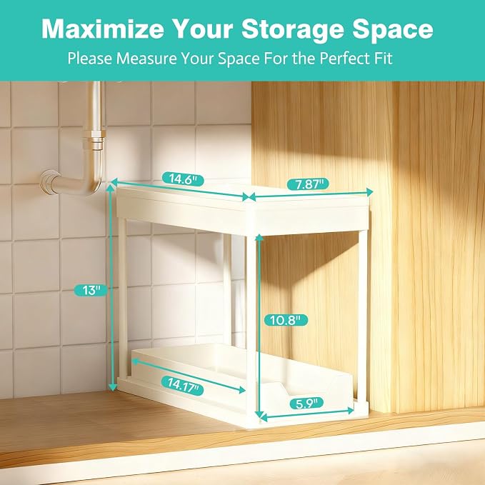 APWNRJA Under Sink Organizers and Storage 2 Pack, Pull-Out Sliding Cabinet - Image 2
