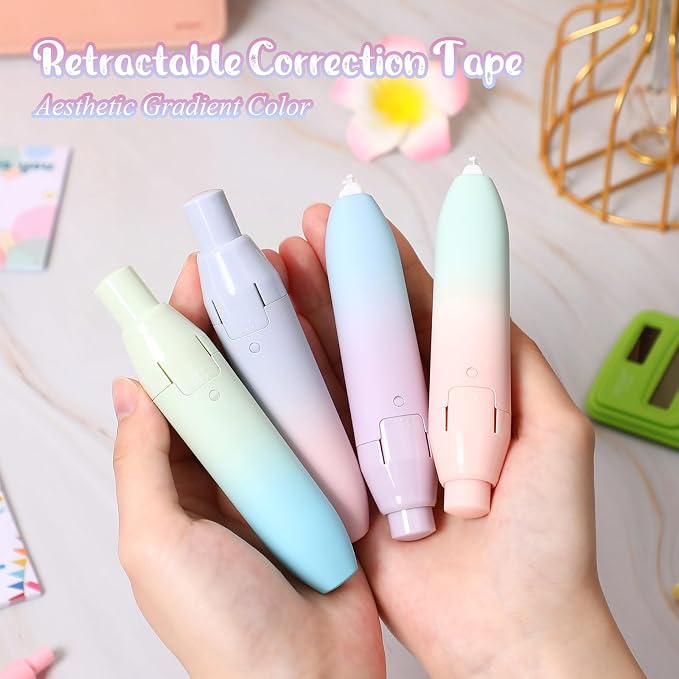 4 Pcs Quick Dry Correction Tape Aesthetic Gradient Color Refillable Retractable - Image 4