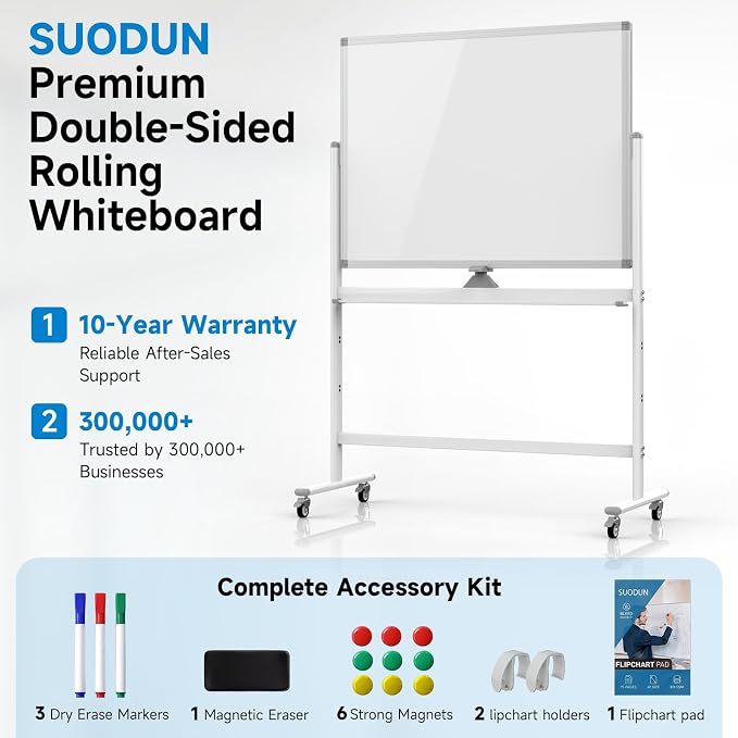 Rolling Whiteboard 48"x36" Magnetic Dry Erase Board - Image 8