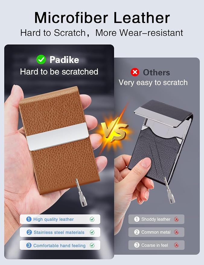 Padike Leather Business Card Holder Metal Business Card Case Slim Professional - Image 3