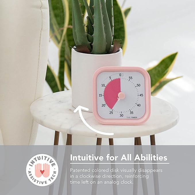 TIME TIMER Home MOD - 60 Minute Kids Visual Timer Home Edition - for Homeschool Supplies Study Tool, Timer for Kids Desk, Office Desk and Meetings with Silent Operation (Peony Pink)-DeskLoop Office