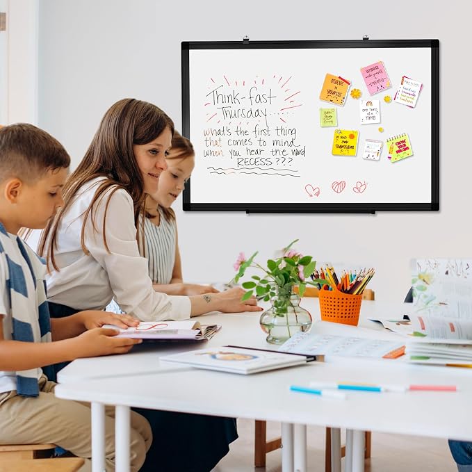 Double-Sided Magnetic Black Aluminum Frame Whiteboard, Hanging Mounting White - Image 7