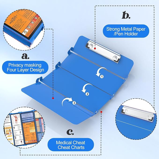 Nursing Clipboard Foldable, Quad-Fold Aluminum, Pocket Size, Metal Pen Clip - Image 4
