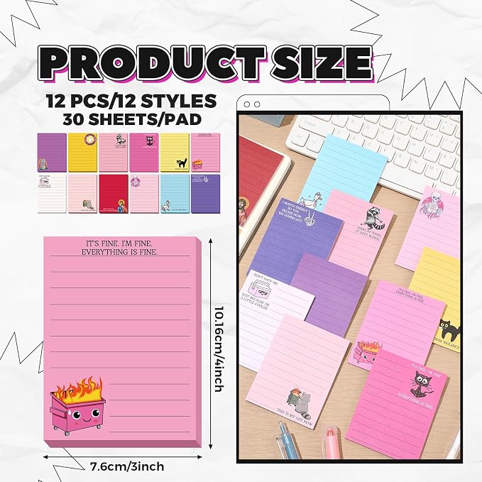 12 Pcs Funny Sticky Notes for Work 4x3 Inches Sarcastic Self Adhesive Notepads - Image 2