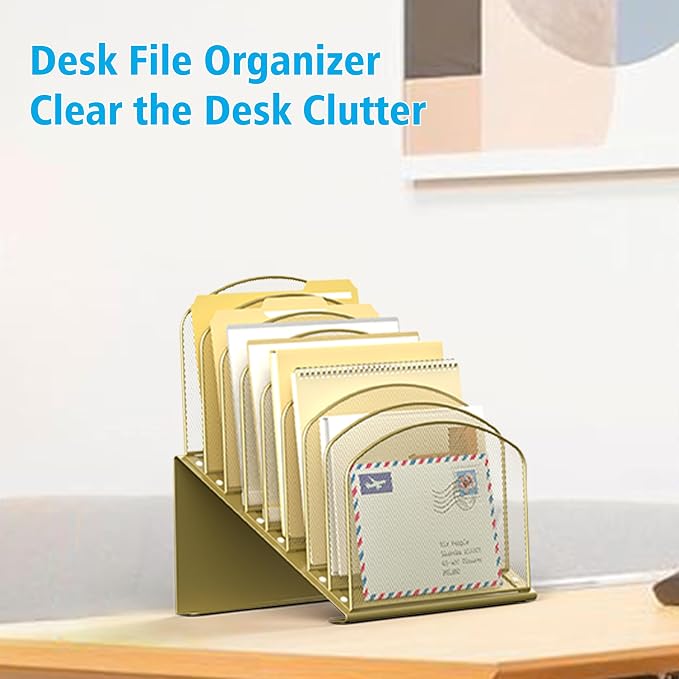 Inclined Desk File Organizer, 8-Section Upright Desk Organizer Standing File - Image 8