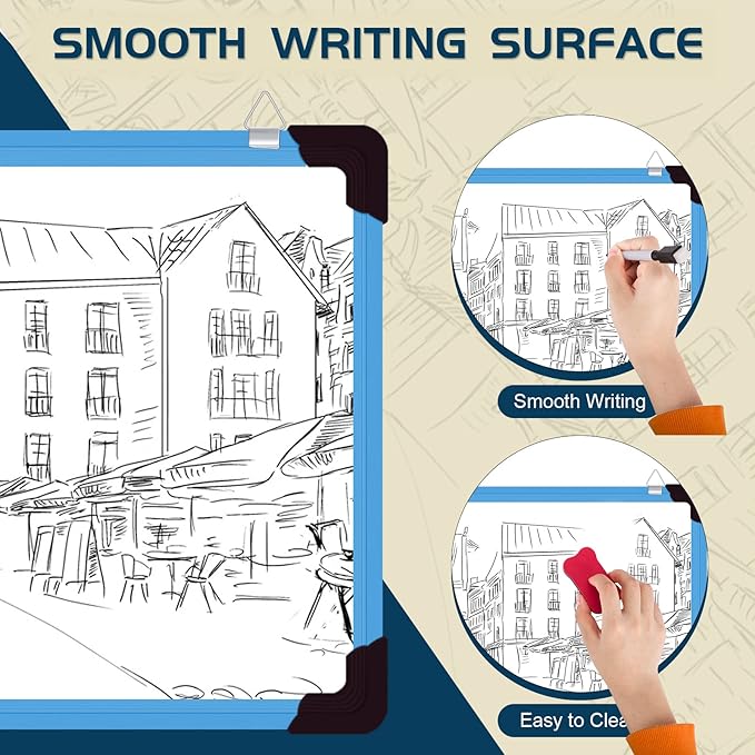 Dry Erase Calendar Whiteboard, Magnetic White Board Calendar Dry Erase Board, 16" X 12" Monthly Calendar Board Small Wall Hanging Planner Memo Whiteboard for Home, School, Office, Kitchen (Blue)-DeskLoop Office