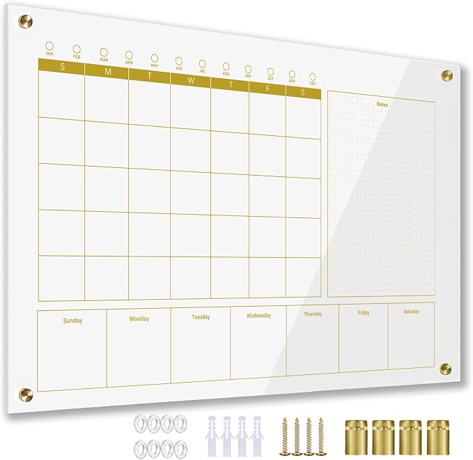 Glass 3-1 Golden Monthly Dry Erase Calendar Whiteboard by Marribol