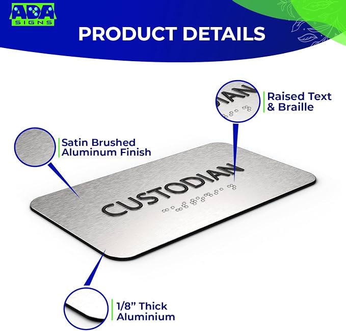 ADASigns Custodian Closet Sign 7" W x 4" H Durable Brushed Aluminum - Image 4