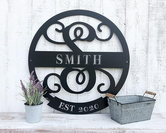RealSteel Personalized Family Name Monogram Metal Sign – Custom Split Letter by RealSteel