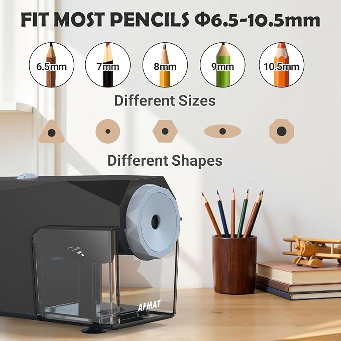 AFMAT Electric Pencil Sharpener, Fast & Hands-Free, 10K+ Uses, 5 Nibs, Fully - Image 3