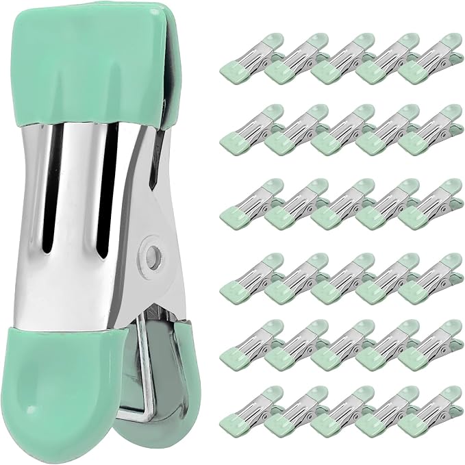 Clothes Pins Heavy Duty, 30 Pack, 2.17 Inch Metal Chip Clips, Light Green | by CowdroBrand