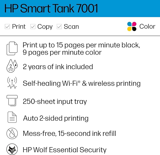 HP Smart Tank 7001 Wireless All-in-One Ink Tank Printer with up to 2 years of ink included (28B49A)-DeskLoop Office