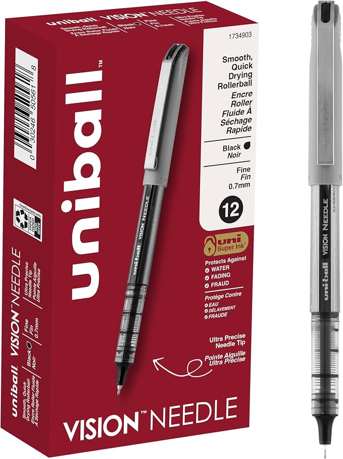 uniball Vision Needle Rollerball Pens, Fine Point, 12 Pack by uni-ball