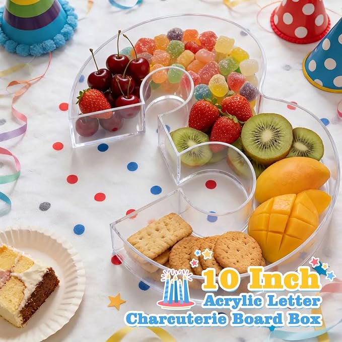 Ledido 10’’ Acrylic Number Charcuterie Board Box, Reusable Fillable Serving Tray - Image 3