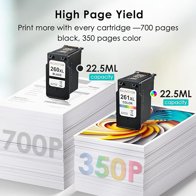 Certified Sustainable Ink Cartridge Replacement for Canon 260 261 260XL 261XL PG-260 CL-261XL Black and Color Combo 2 Pack Compatible for PIXMA TS6420 TS6420a TR7020 TR7020a TR7022a Printer-DeskLoop Office