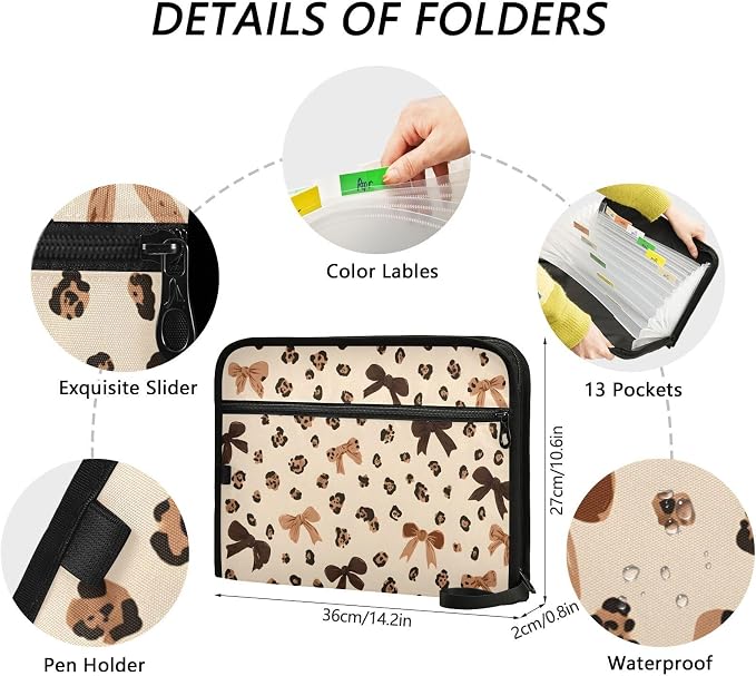 Expanding File Folder Leopard Print Cheetah Bow Pattern Accordion File - Image 4