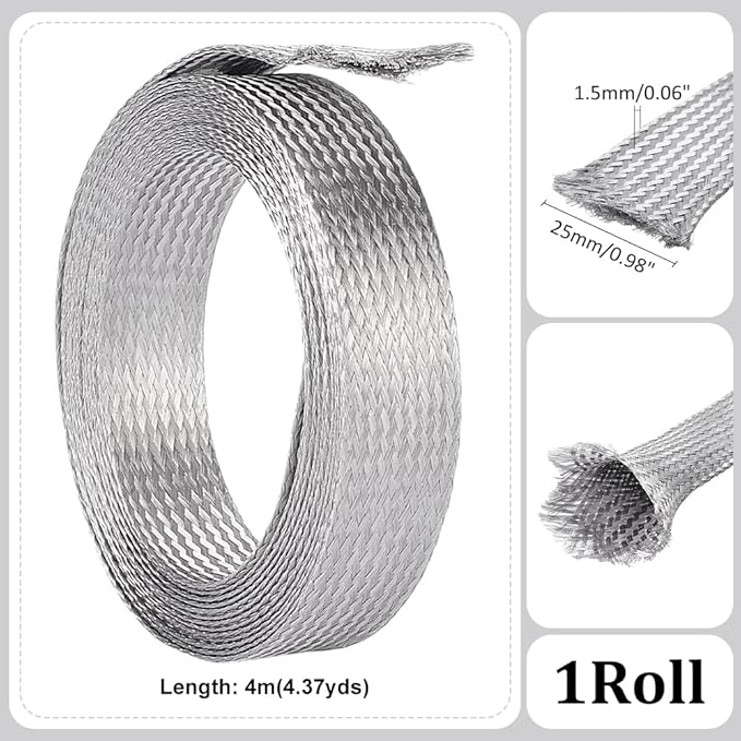 UNICRAFTALE 1" Wide Stainless Steel Braided Sleeving Braid Cable Wire Shielding - Image 3