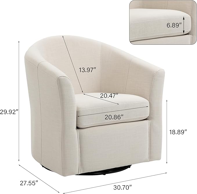 UIXE 360° Swivel Barrel Accent Chair, Modern Round Arm Chair Upholstered Club Armchair, Single Sofa Seating in Fabric for Living Room, Bedroom (Beige)-DeskLoop Office
