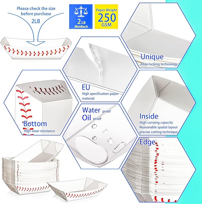 50 Pack 2Lb Paper Food Boat Trays, Baseball Birthday Decorations Baseball Party - Image 3