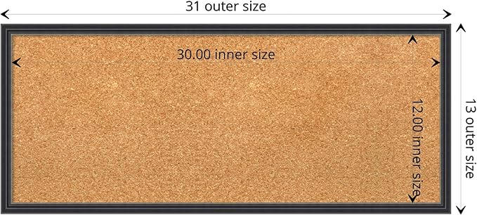 Amanti Art Natural Cork Board for Wall, 13x31 Vision Board with Black Wood Frame, Medium Corkboard Office Decor for Home Organization, Traditional Corkboard Pinboard to display items for home-DeskLoop Office