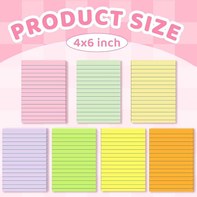 Lined Sticky Notes 4 x 6 Inches, 15 Pads, 375 Sheets, 7 Soft Pastel Colors - Image 2