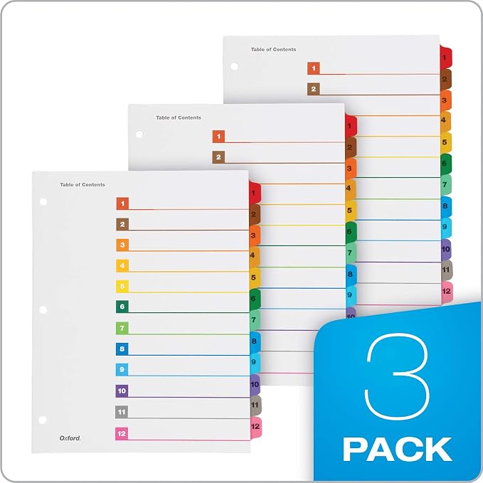 Oxford Binder Dividers, 12 Tabs, Numbered 1–12, 3 Pack, Customizable Table of - Image 4