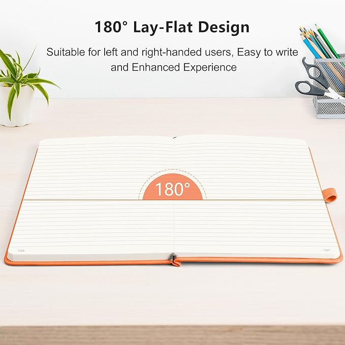 RETTACY Lined Journal Notebook, 192 Numbered Pages, A5 Medium Size (5.7'' x 8.3''), for Men & Women, Journaling, Writing, Work & Office, Leather Hardcover, 100 GSM Thick Paper (Orange)-DeskLoop Office