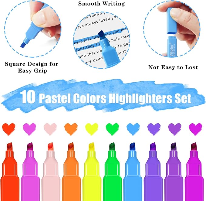 Piochoo Aesthetic Highlighters, Chisel Tip, Vibrant Colors, Pastel Highlighters - Image 2