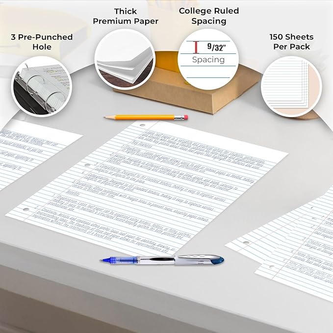 1152 Pack (Pallet) Loose Leaf Paper Bulk, 172800 Sheets, College Ruled, 150 Sheets/Pack, 8 x 10.5", Pallet of Filler Paper, 3 Hole Punched,56 Gsm Thick Paper, School & Office,4-7 Days Transit