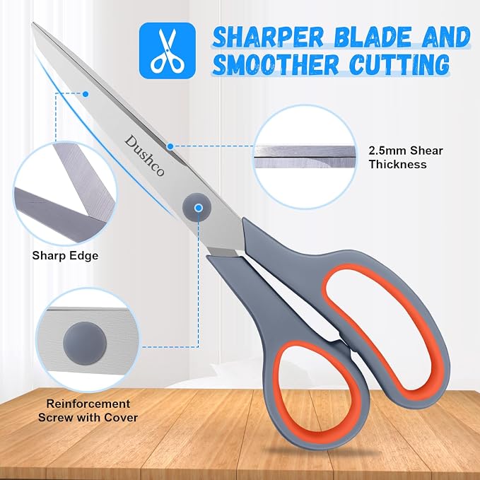 Scissors, Dushco 8.5 Inch Multipurpose Scissors Bulk Set of 3 Pack, Ultra Sharp - Image 3