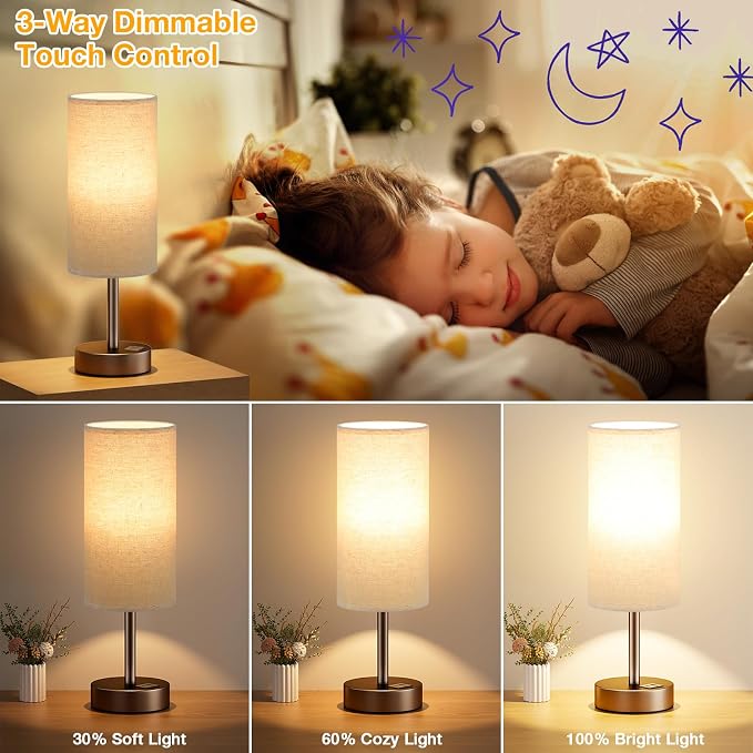 Dicoool Beige Touch Table Lamp for Bedroom - Image 3