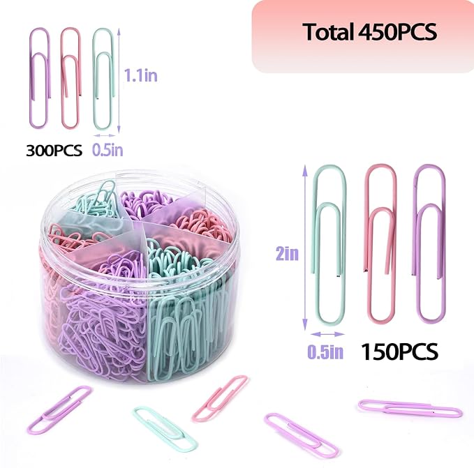 Macaron Colored Paper Clips, Large Small（1.1 inch & 2 inch） Paperclips - Image 3