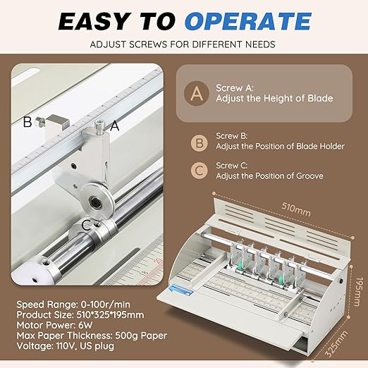 Mxmoonant Electric Creasing Machine with Adjustable Speed 0-100r/min, Paper Creaser Perforator Cutter Folder for Cards Invitations Tickets 110V-DeskLoop Office