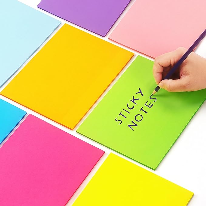 Sticky Notes 8x6 inch Bright Colors Self-Stick Pads 8 Pads/Pack 35 Sheets/Pad Total 280 Sheets-DeskLoop Office