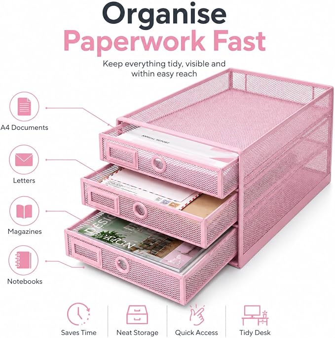 EXERZ Paper Sorter 3 Drawer Wire Mesh A4 / Desk Multifunctional Desk - Image 6
