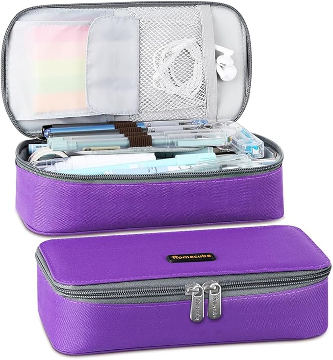 Homecube Pencil Case Large Capacity Storage Oxford Cloth Bag Pouch Marker Stationery Organizer Holder with Zipper for School & Office - 9.06x4.72x2.56 inches Purple-DeskLoop Office