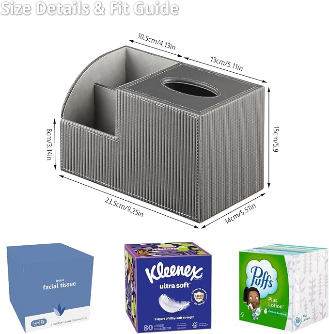 Square Tissue Box Cover with Storage, PU Leather Cube Tissue Box Holder - Image 2