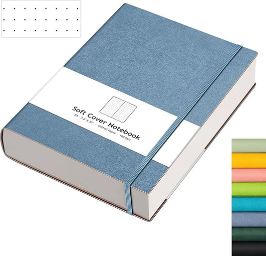AHGXG Bullet Dotted Journal - 320 Pages Dot Grid Notebook B5 Large Journal, 100gsm Thick Dotted Paper, Leather Softcover, with Journal Stencils, Inner Pocket, 7.6'' X 10'' - GrayBlue-DeskLoop Office