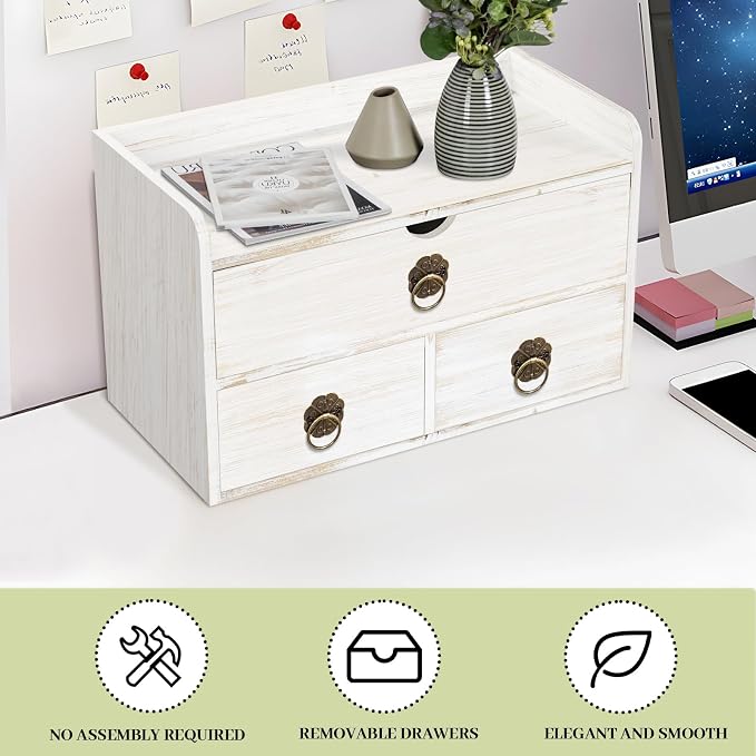 Wood Desk Organizer with Drawer, Tabletop Storage Organization Box - Image 7