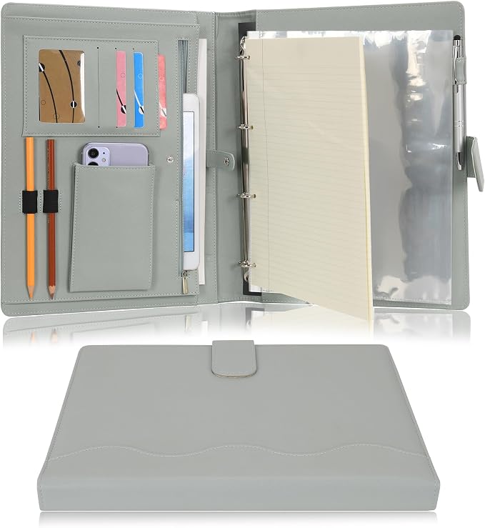 Wonderpool A4 PU Leather 3 & 4 Ring Holder Writing Portfolio Multi Document Case by Wonderpool